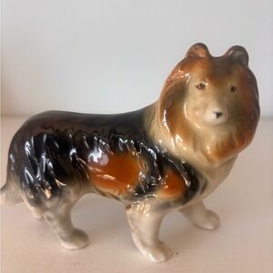 Vintage Porcelain Collie Dog Figurine Stamped Made in Japan